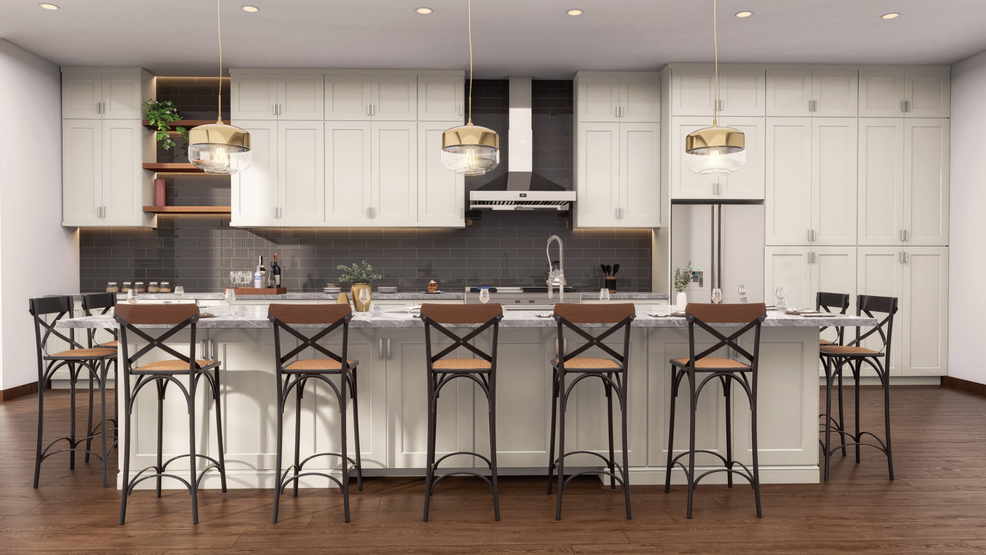 Bright white kitchen with island