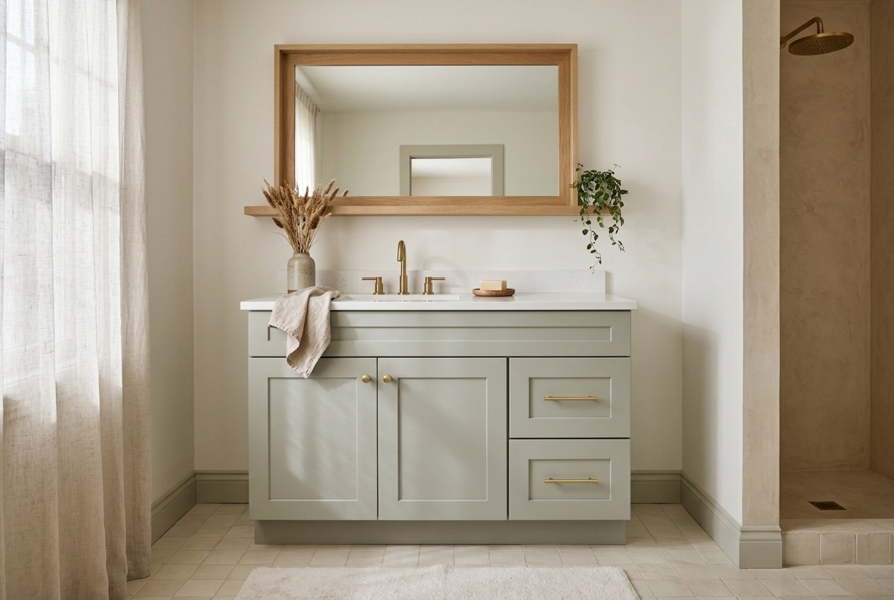 Vanity detail in a finished bathroom